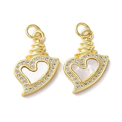 Valentine"s Day Brass Micro Pave Clear Cubic Zirconia Pendants, with Shell, Heart, Real 18K Gold Plated, 21x18x3mm, Hole: 3.5mm(KK-B083-41G-G)