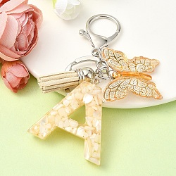 Resin & Acrylic Keychain, with Faux Suede Tassel Pendant & Alloy Findings, Letter A, 9.5cm(KEYC-YW00121-01)