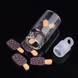 Handmade Polymer Clay Nail Art Decoration Accessories, with Glass Wishing Bottle and CCB Plastic Bottle Stopper, Ice Candy, Coconut Brown, 11~13x3~6x0.6~1.5mm(MRMJ-S046-008C)