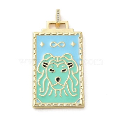 Brass Micro Pave Cubic Zirconia Pendant with Enamel, Rectangle, Medium Turquoise, 45.5x25.5x2.5mm, Hole: 4.5mm(KK-H458-02G-L02)