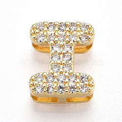 Brass Micro Pave Cubic Zirconia Charms, Letter, Letter I, 10x8x4.5mm, Hole: 2.5x1.8mm(KK-N254-217G-I)