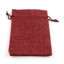Polyester Imitation Burlap Packing Pouches Drawstring Bags, Dark Red, 14x10cm(X-ABAG-R005-14x10-06)