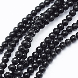 Natural Black Onyx Beads Strands, Dyed, Round, 4mm, Hole: 0.5mm, about 97pcs/strand, 14.96 inch(38cm)(G-E469-08-4mm)