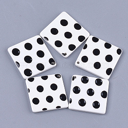 Cellulose Acetate(Resin) Pendants, Rhombus with Polka Dot, White, 33~33.5x33~33.5x2.5mm, Hole: 1.4mm(X-KY-S158-31A)