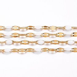 3.28 Feet Ion Plating(IP) 304 Stainless Steel Link Chains, with Enamel, Soldered, Golden, White, 4~10x2x0.4~2mm(X-CHS-F002-A04)