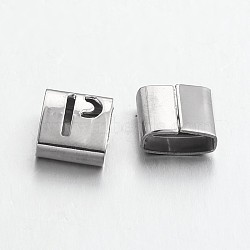 Tarnish Resistant Letter Style 201 Stainless Steel Square Slide Charms, Letter.P, 9x8x4mm, Hole: 8x3mm(STAS-L132-24)