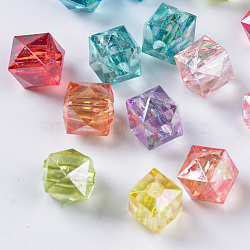 Transparent Acrylic Beads, AB Color Plated, Faceted, Cube, Mixed Color, 9.5x9.5x9mm, Hole: 2.5mm, about 1160pcs/500g(TACR-Q270-005)