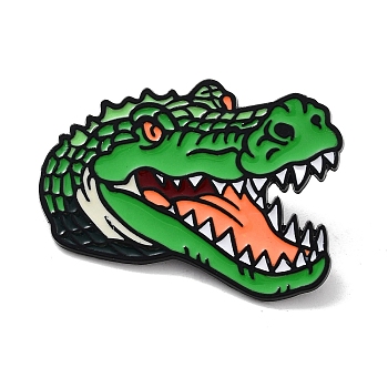 Crocodile Alloy Enamel Pin Brooch, for Backpack Clothes, Green, 31.5x41.5x1.4mm