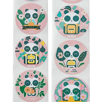 Cartoon Patterns Paper Gift Sticker Rolls, Round for DIY Scrapbooking, Panda, 25mm, 500pcs/roll.