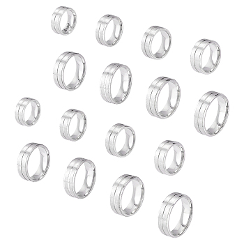 DICOSMETIC 16Pcs 8 Size 316 Stainless Steel Grooved Finger Ring for Men Women, Stainless Steel Color, Inner Diameter: US Size 5 1/2~14(16.1~23mm), 2Pcs/size