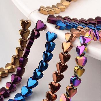 Electroplate Non-magnetic Synthetic Hematite Bead Strands, Heart, Mixed Color, 12x12x4mm, Hole: 1mm, about 38pcs/strand, 15.7 inch