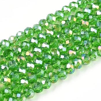 Electroplate Glass Beads Strands, AB Color Plated, Faceted, Rondelle, Light Green, 2.9~3.3x2mm, Hole: 0.8mm, about 148~150pcs/strand, 15.55~15.75 inch(39.5~40cm)