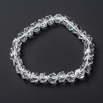 Glass Beads Stretch Bracelets, Faceted, Polygon, Clear, Beads: 7~7.5x7~7.5mm, Inner Diameter: 2 inch(5cm)
