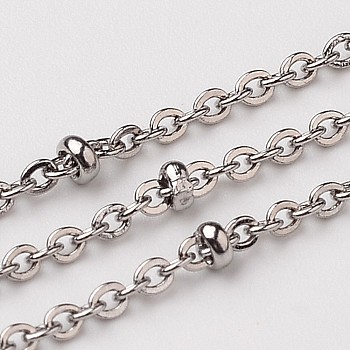 304 Stainless Steel Cable Chains, Satellite Chains, Decorative Chains, with Rondelle Beads, Soldered, Stainless Steel Color, 2mm, Rondelle Beads: 3x2mm, Link: 2x2x0.5mm