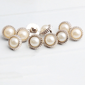 ABS Plastic Shank Buttons, with Plastic Imitation Pearl, for Garment Accessories, Round, 15mm