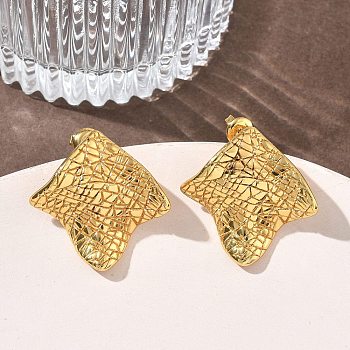 Textured 304 Stainless Steel Stud Earrings for Women, Rhombus, Ion Plating(IP), Golden, 28.5x28.5mm