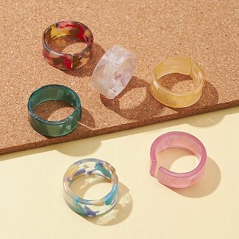 Resin Wide Band Cuff Ring, Open Ring for Women, Mixed Color, US Size 11 3/4(21.1mm)