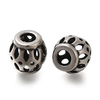 304 Stainless Steel European Beads, Large Hole Beads, Rondelle, Antique Silver, 9.5x9.5mm, Hole: 4mm