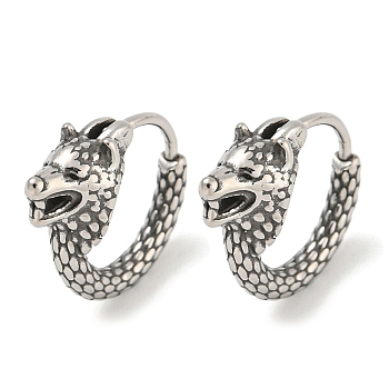 316 Surgical Stainless Steel Hoop Earrings, Antique Silver, Dog, 14x6mm