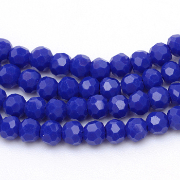 Opaque Solid Glass Bead Strands, Faceted(32 Facets) Round, Medium Blue, 6mm, Hole: 1mm, about 100pcs/strand, 24 inch