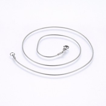 304 Stainless Steel Snake Chain Necklaces, with Lobster Claw Clasps, Stainless Steel Color, 19.7 inch(50cm), 1.2mm