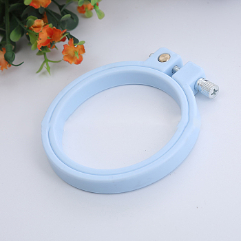 Adjustable ABS Plastic Flat Round Embroidery Hoops, Embroidery Circle Cross Stitch Hoops, for Sewing, Needlework and DIY Embroidery Project, Light Sky Blue, 70mm