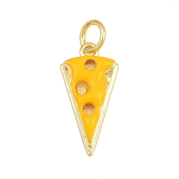 Brass Enamel Pendants, Triangle Chees Charms, Golden, Gold, 17x8.5x3.5mm, Hole: 3mm