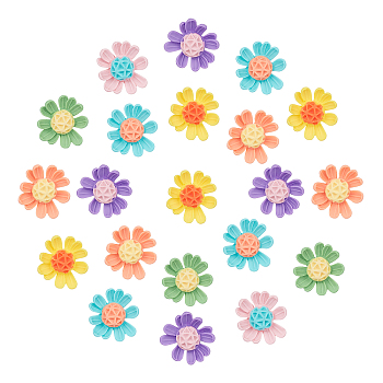 SUNNYCLUE Opaque Resin Cabochons, Flower, Mixed Color, 30.5x32x7.5~8.5mm, 6 colors, 8pcs/color, 48pcs/set