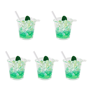 Transparent Resin Big Pendants, Imitation Drink, Ice Drink Charm with Kiwi Fruit, Green Yellow, 46x35x51mm, Hole: 2mm