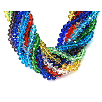 Handmade Glass Beads, Faceted Rondelle, Mixed Color, 14x10mm, Hole: 1mm, about 60pcs/strand