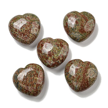 Natural Unakite Statues Ornaments, Love Heart Stone for Reiki Energy Balancing Meditation Gift, 42~44.5x45x19.5~23mm