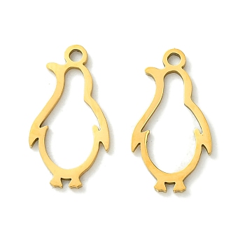 201 Stainless Steel Pendants, Laser Cut, Penguin Charm, Real 18K Gold Plated, 17.5x9.5x1mm, Hole: 1.4mm