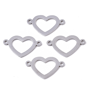 201 Stainless Steel Links connectors, Laser Cut, Heart, Stainless Steel Color, 12x20x1mm, Hole: 1.4mm