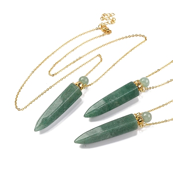 Natural Green Aventurine Bullet Shaped Perfume Bottle Pendant Necklaces, 304 & 201 Stainless Steel Cable Chain Necklaces for Women, Golden, 18.70 inch(47.5cm)