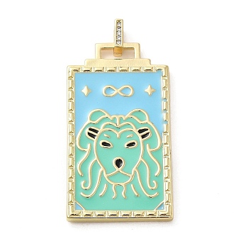 Brass Micro Pave Cubic Zirconia Pendant with Enamel, Rectangle, Medium Turquoise, 45.5x25.5x2.5mm, Hole: 4.5mm