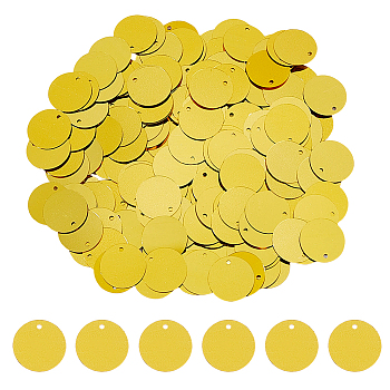 1300Pcs PVC Plastic Pendants, Flat Round, Gold, 15.5x0.3mm, Hole: 1.4mm