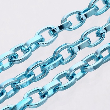 Aluminium Cable Chains, Unwelded, Flat Oval, Blue, 8x5.5x2mm