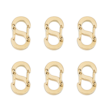 FIBLOOM 6Pcs Stainless Steel Push Gate Snap Key Clasps, Double Snap S Clasps, Golden, 11.5x6x3mm, Hole: 3.5x3.5mm