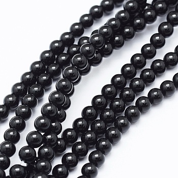 Natural Black Onyx Beads Strands, Dyed, Round, 4mm, Hole: 0.5mm, about 97pcs/strand, 14.96 inch(38cm)