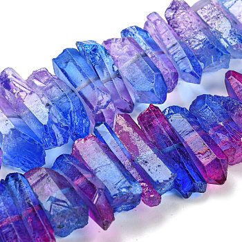 Natural Dyed Quartz Beads Strands, Two Tone Color, Chip, Royal Blue, 17~27x5~9x7~9mm, Hole: 1mm, about 66pcs/strand, 16.14''(41cm)