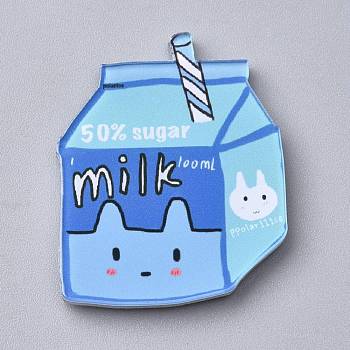 Acrylic Safety Brooches, with Iron Pin, Milk, Sky Blue, 39x31x8.5mm, Pin: 0.8mm
