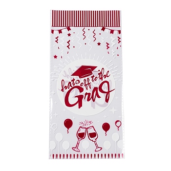 OPP Plastic Storage Bags, Graduation Theme, for Candy, Cookies, Gift Packaging, Dark Red, Rectangle, Graduation Theme Pattern, 27x13x0.01cm, 50pc/bag