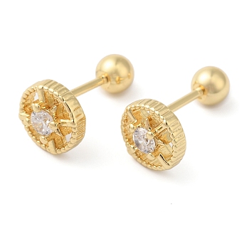 Flat Round Brass Micro Pave Clear Cubic Zirconia Ear Plug Gauges, Golden, 7.5x7.5mm