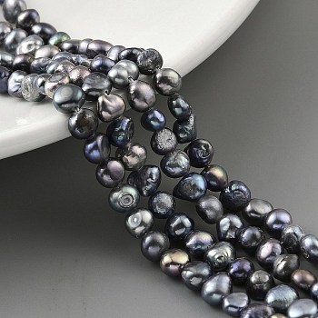 Dyed Natural Cultured Freshwater Pearl Beads Strands, Two Sides Polished, Grade 3A+, Black, 4~5mm, Hole: 0.5mm, about 39pcs/strand, 7.09''(18cm)