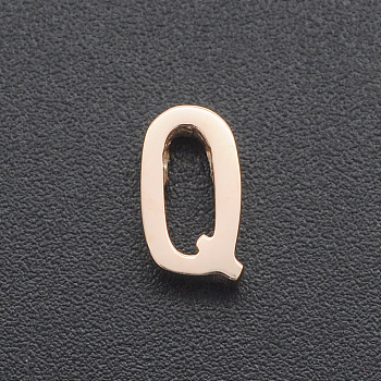 201 Stainless Steel Charms, for Simple Necklaces Making, Laser Cut, Letter, Rose Gold, Letter.Q, 9x5x3mm, Hole: 1.8mm