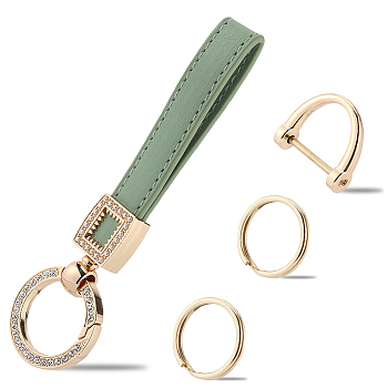 Imitation Leather Keychain Holder, with Light Gold Alloy Findings and Screwdriver, Dark Sea Green, 13cm