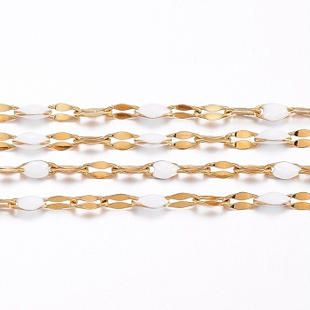 3.28 Feet Ion Plating(IP) 304 Stainless Steel Link Chains, with Enamel, Soldered, Golden, White, 4~10x2x0.4~2mm