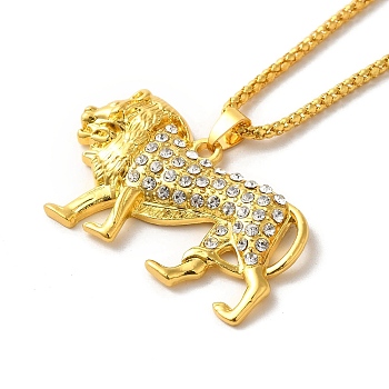 Alloy Rhinestone Lion Pendant Necklace, Alloy Jewelry for Women, Golden, 23.62 inch(60cm)