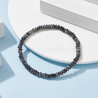 Natural Black Labradorite Rondelle Beaded Stretch Bracelets(BJEW-JB09980-05)-2