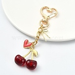 Alloy Enamel with Resin Pendant Decorations, with Heart Swivel Clasps, Cherry, Golden, Dark Red, 98mm(HJEW-YW00447-01)